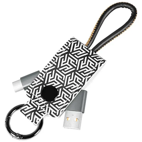 logilink CABLU alimentare si date LOGILINK, pt. smartphone, USB 2.0 (T) la USB 2.0 Type-C (T), 0.22m, cu breloc, din piele, negru/ alb