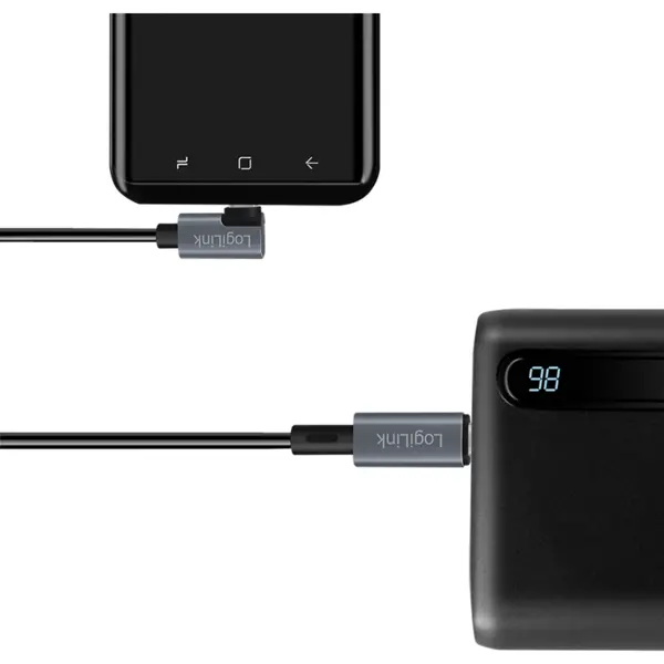 logilink CABLU alimentare si date LOGILINK, pt. smartphone, USB 2.0, USB Type-C (T) la USB Type-C (T) la 90 grade, 1m, PD 100W, 2 x ecranat, plastic, negru