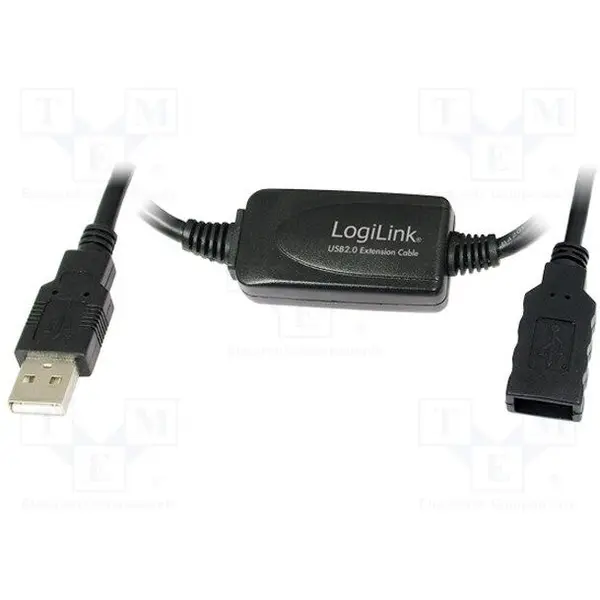 logilink Cablu USB 2.0, USB-A/M la USB-A/F, amplificator, negru, 15 m