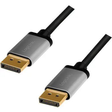 logilink CABLU video LOGILINK, DisplayPort (T) la DisplayPort (T) 1.2, 5m, conectori auriti, rezolutie maxima 4K (3840 x 2160) la 60 Hz, aluminiu, triplu ecranaj, negru-gri,