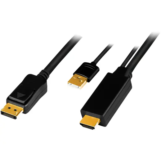 logilink CABLU video LOGILINK, HDMI (T) 1.4 + USB (T) la DisplayPort (T) 1.2, Lungime 2m, Conectori auriti, Rezolutie maxima 4K (3840 x 2160) la 30 Hz, Plastic, Triplu ecranaj, USB powered, Negru, CH0091
