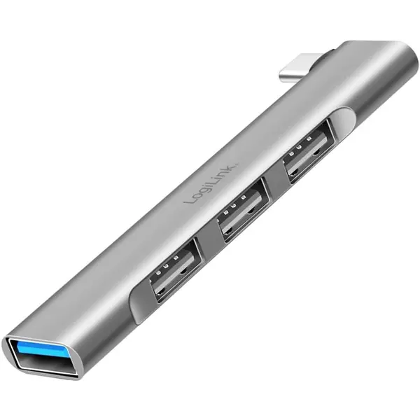 logilink HUB extern LOGILINK, porturi USB: USB-A 3.0 x 1 + USB-A 2.0 x 3, conectare prin USB-C, aluminiu, gri
