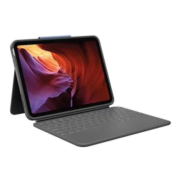 Logitech Husa cu tastatura Logitech Rugged Folio cu Smart Connector pentru iPad 10, UK, Gri