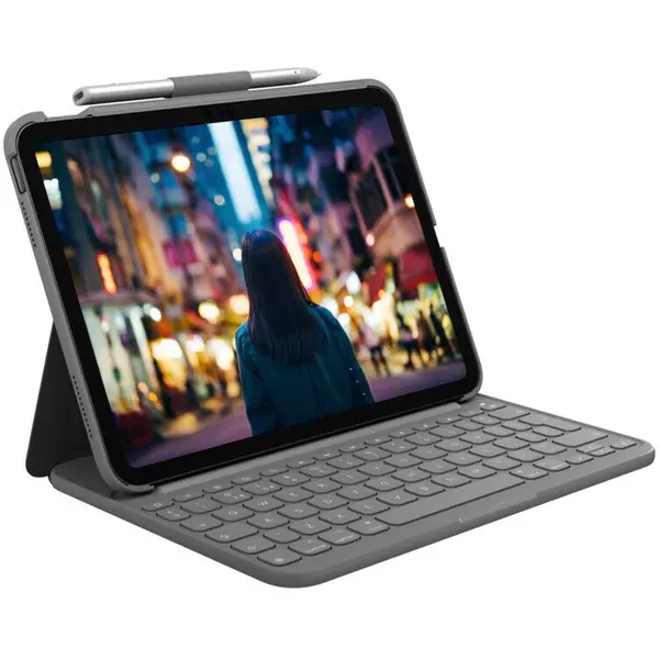 Logitech Husa cu tastatura Logitech Slim Folio pentru iPad 10, UK, Gri
