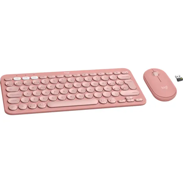 Logitech Kit tastatura si mouse LOGITECH Pebble 2 Combo, Wireless 2.4 GHz + Bluetooth, Roz, Aspect SUA, INTNL-973 - UNIVERSAL 920-012241