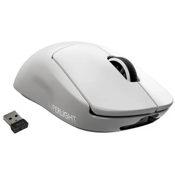 Logitech Mouse Gaming Logitech G Pro X Superlight Lightspeed Wireless, ultra usor 63 g, senzor Hero, 25600 DPI, Alb
