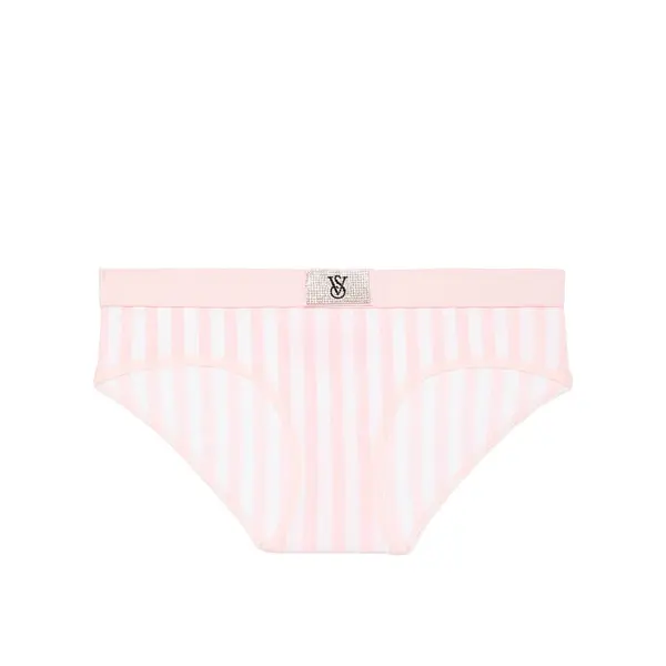 Logo cotton shine patch hiphugger panty - pink stripes L