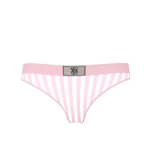 Logo cotton shine patch thong panty - pink stripes L