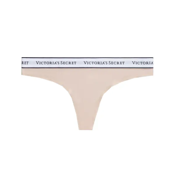 Logo cotton thong panty - beige M