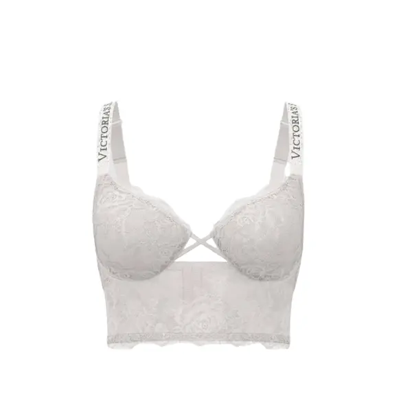 Logo shine strap lace longline demi bra - coconut white S