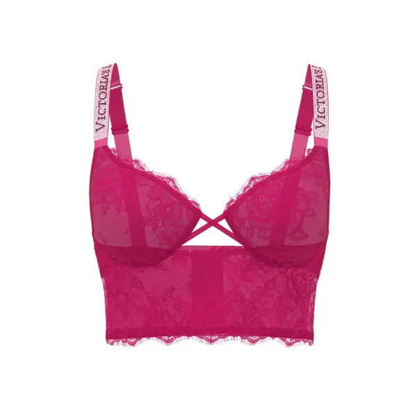 Logo shine strap lace longline demi bra - pop pink S