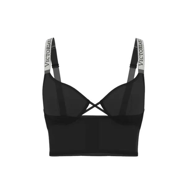 Logo shine strap smooth longline demi bra - black M
