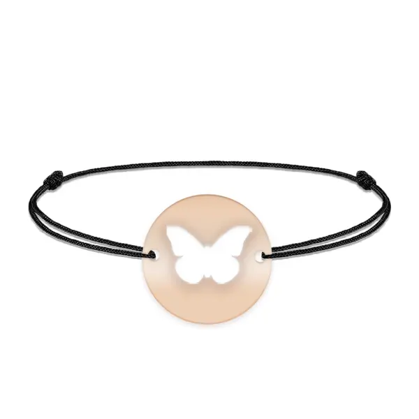 Lolo - Bratara personalizata snur cu fluturas decupat din argint 925 placat cu aur roz