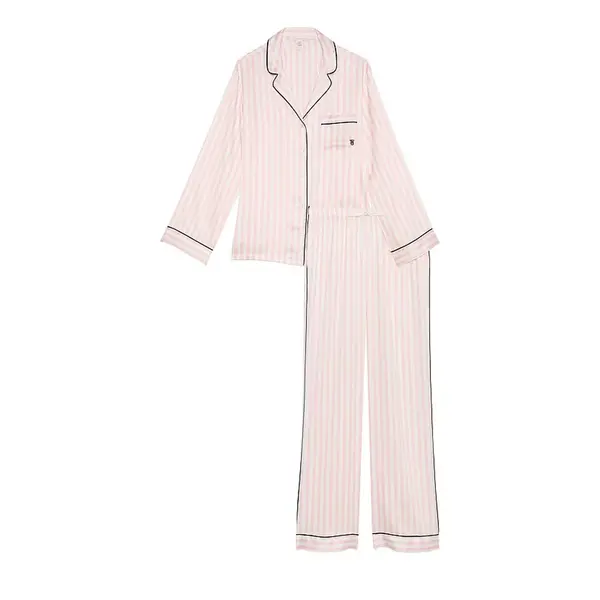 Long satin pajama set - iconic stripe S