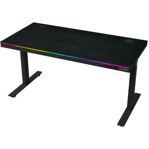 LORGAR Birou Gaming Lorgar LRG-DP80W, reglare electrica inaltime, iluminare RGB, incarcator wireless, panou de control si porturi USB, blat din melamina PB, Negru