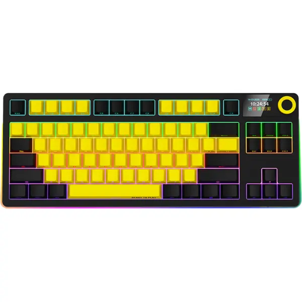 LORGAR Tastatura Wireless Lorgar KBP70TKLW, RGB LED, USB/USB Wireless, Bluetooth, Negru-Galben