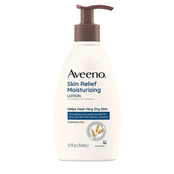 Lotiune de Corp, Aveeno, Skin Relief, cu Ovaz Coloidal si Unt de Shea, Hidratare impotriva Mancarimii Pielii, Efect 48h, 354ml