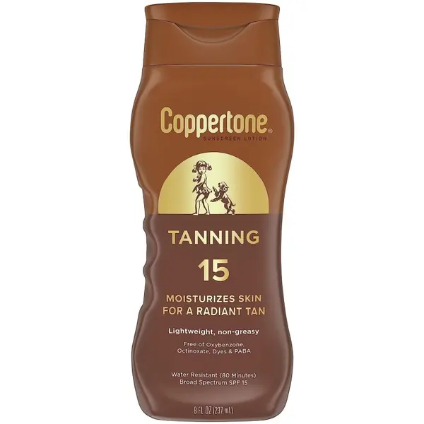Lotiune de Corp, Coppertone, Tanning, pentru Protectie Solara, Rezistenta la Apa, cu Vitamina E, SPF 15, 237ml