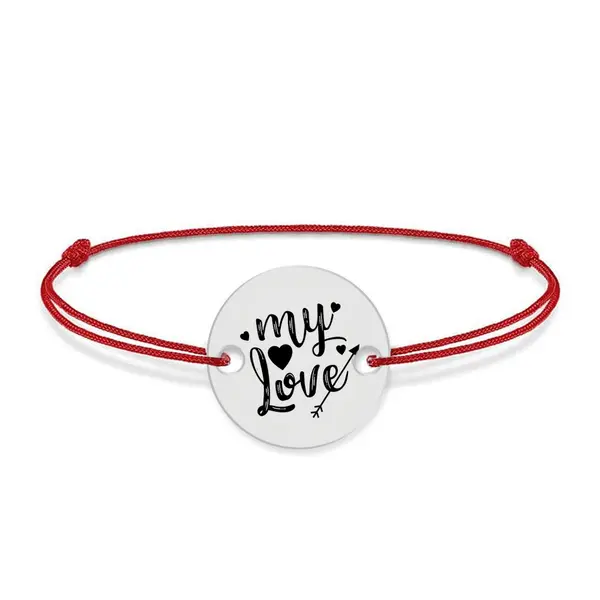 Lover - Bratara snur personalizata banut argint 925 cu textul My Love