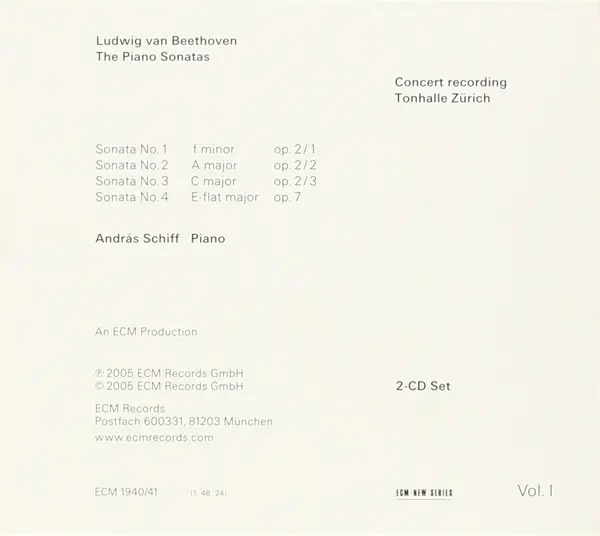 Ludwig van Beethoven: The Piano Sonatas, Volume I - Sonatas Opp. 2 And 7 | Andras Schiff