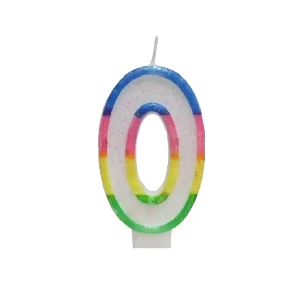 Lumanare Aniversara pentru Tort, Cifra 0, Multicolor