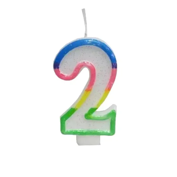 Lumanare Aniversara pentru Tort, Cifra 2, Multicolor