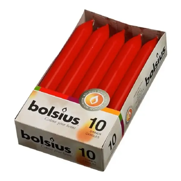 Lumanare Cilindrica Bolsius Rosu, 10 Bucati