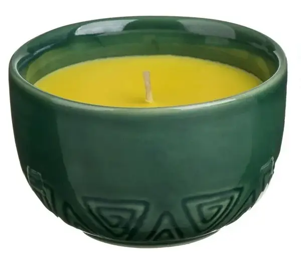 Lumanare citronella in ghiveci ceramic verde, model relief, 200 g