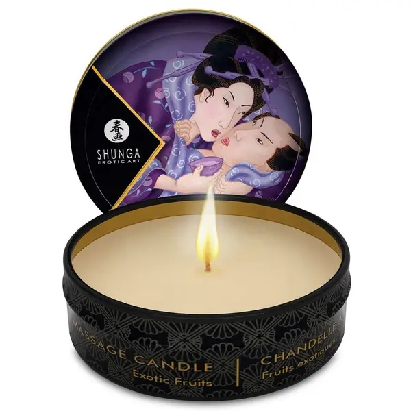 Lumânare de masaj Shunga – Mini Caress by Candlelight, cu aromă de fructe exotice, 30 ml