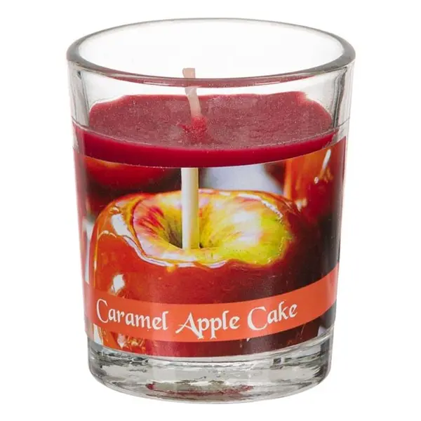 Lumanare parfumata cu aroma proaspata de mere cu caramel, in pahar, 5 x 6,5cm