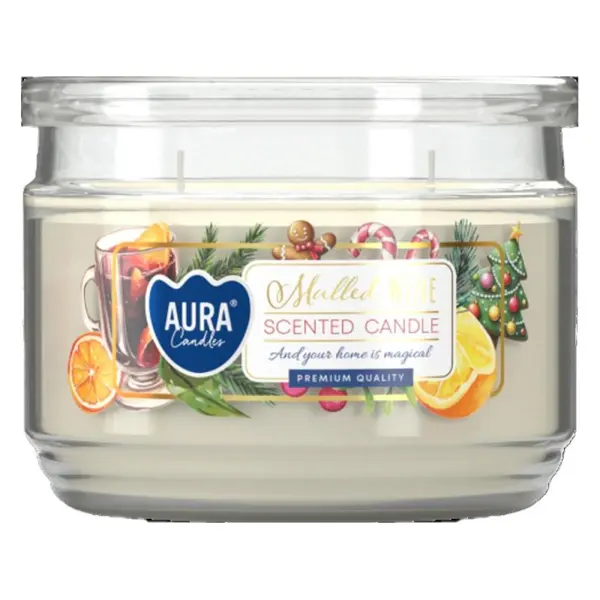 Lumanare Parfumata cu Doua Fitile si Capac, Vin Fiert, 30 Ore, Alb, 280 g