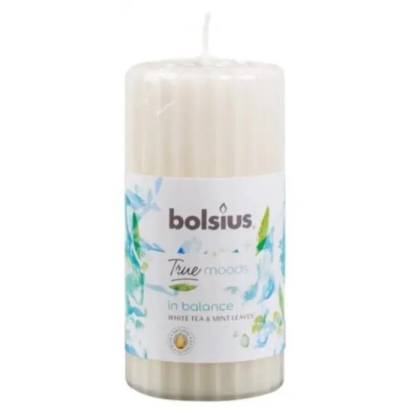Lumanare Stalp 120 x 58 mm Bolsius, Ceai Alb si Menta