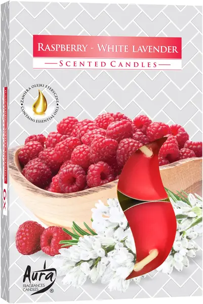 Lumanari parfumate Bispol Aura - Raspberry-White Lavender, 6 bucăți