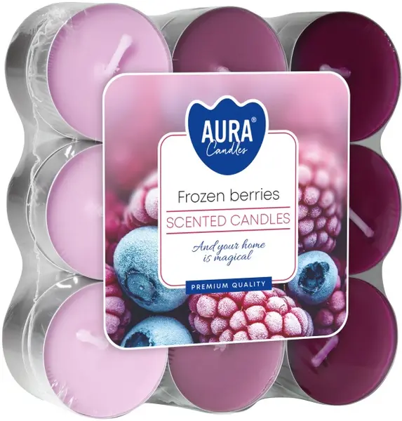 Lumânări parfumate de ceai Bispol Aura - Frozen Berries, 18 bucăți