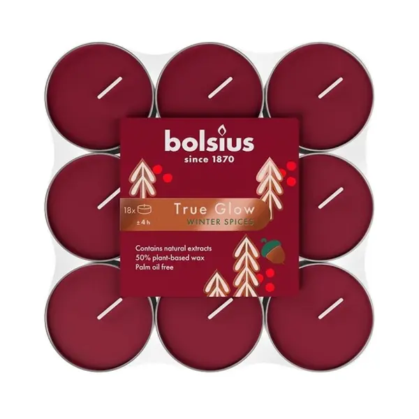 Lumanari Pastila Bolsius, Winter Spices, Timp Ardere 4 Ore, Rosu, 18 Bucati
