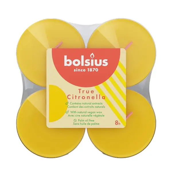 Lumanari Pastile, 8 Ore, 4 Bucati, Bolsius Citronella Maxi