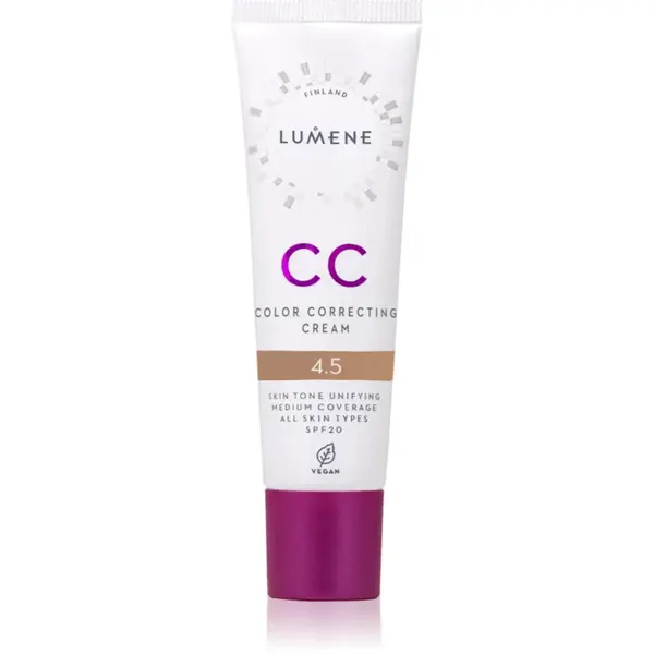 Lumene CC Color Correcting Cream Crema CC pentru un ten uniform SPF 20 culoare 4.5 (Neutral) 30 ml