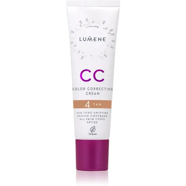 Lumene CC Color Correcting Cream Crema CC pentru un ten uniform SPF 20 culoare 4 Tan (Neutral) 30 ml