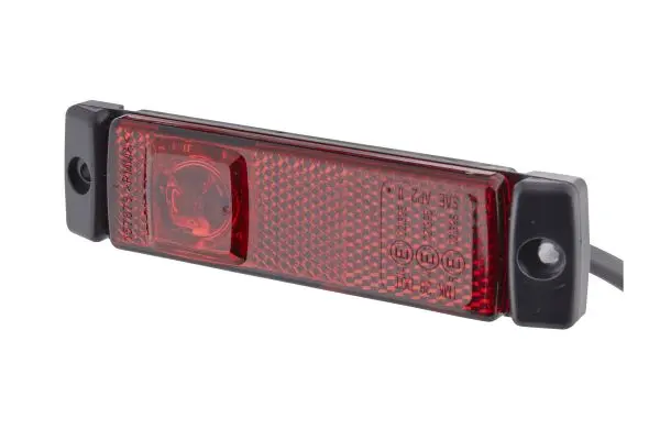 Lumina delimitare stanga dreapta, rosu, LED, inaltime 13mm; latime 130mm; adancime 32mm, surub fixare orizontala fixare verticala, lungime cablu 500mm, 24V (IP6K9K)