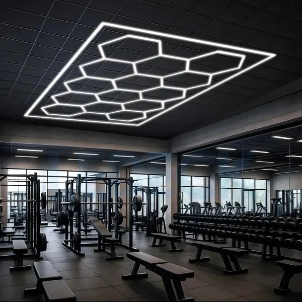 Lumină LED Hexagonală - 14 Module + Rama 484x243CM - Sală Fitness, Gym, Studio Antrenamente Profesionale