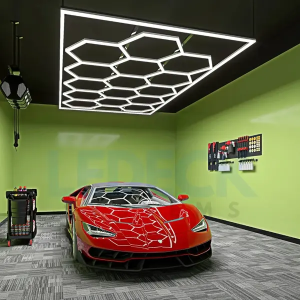 Lumină LED Hexagonală 14 Module + Rama pentru Garaj 484x243 cm - Iluminare Puternică 672W Honeycomb