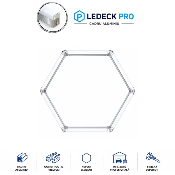 Lumină LED Hexagonală Profesională Aluminiu - 1 Modul 440mm 83x98CM - Service Auto, Detailing, Ateliere, Spații Comerciale
