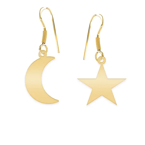 Luna - Cercei personalizati semiluna si stea cu tortita deschisa din argint 925 placat cu aur galben 24K