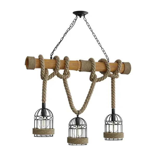 Lustra, 3 lumini, Woodie, Natural, 80x20x80 cm