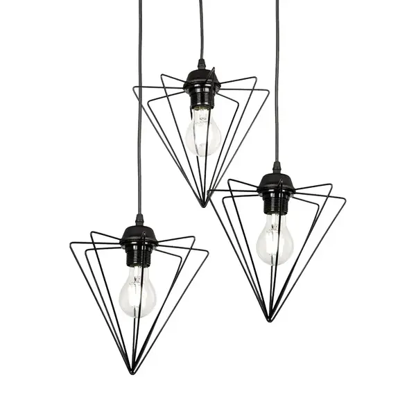 Lustra cu trei becuri, metal, negru, 30x30x75 cm