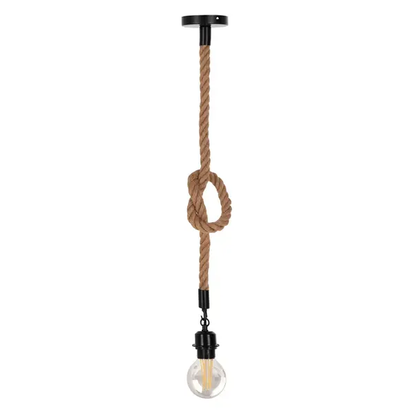 Lustra suspendata cu funie Vertuko, metal și sfoara, negru-Natural, 10x100 cm