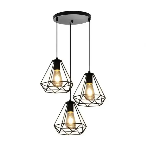 Lustra vintage cu 3 pendule, 3x40W, Neagra, Lumina Calda Rece Naturala