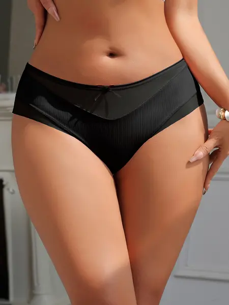 M - Chilot clasic din material fin in combinatie cu tul P5359-1 Negru