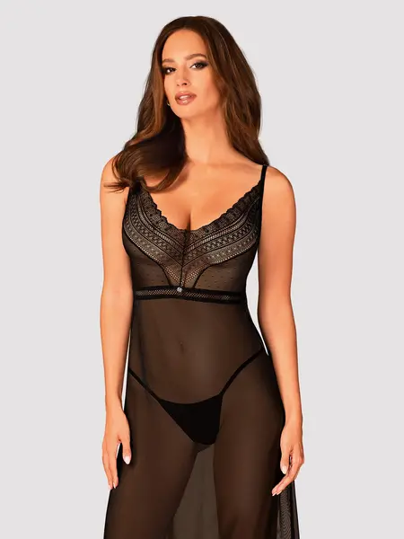 M/L - Chemise din tul fin cu broderie Estiqua Negru
