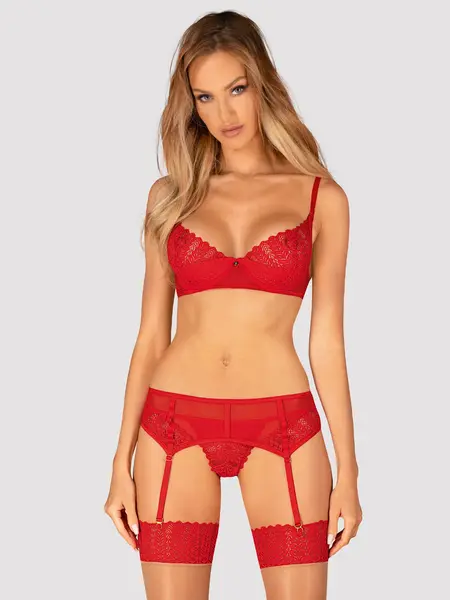 M/L - Set compus din sutien, portjartier si chilot tanga Ingridia Rosu